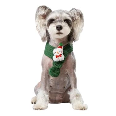 Imagem de Cachecol de Natal de malha para cães de inverno com bola, bandana macia e quente para cães, cachecol de decoração de Natal e inverno para cães pequenos, médios e grandes (boneco de neve verde)