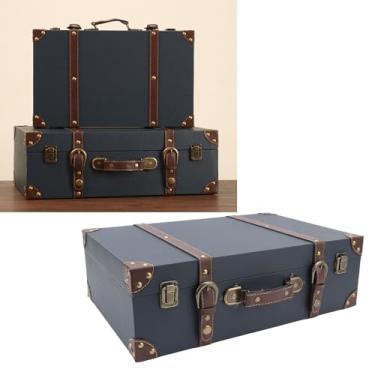 Imagem de Sanpyl Caixa de Mala Vintage, Mala de Viagem retrô, baú Decorativo Portátil Multifuncional para Armazenamento de Lembranças, Decoração de Casa, Ideia única de Presente (Azul)