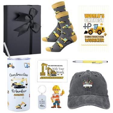 Imagem de Patelai 9 peças presentes para trabalhadores da construção civil incluem caneca de café copo de 473 ml, caneta multiferramentas, chapéu de beisebol, meias, caderno, chaveiro, pingente para homens