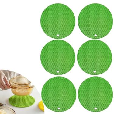 Imagem de Descanso de Panela Silicone Suporte Apoio Protetor Mesa Redondo Silicone Flexível 17cm (Verde, 6 Peças)