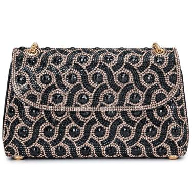 Imagem de BBTT.ful Bolsa De Mão Feminina Com Strass E Glitter, Ombro Pequena Elegante Corrente (Preta)