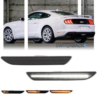 Imagem de GSOWO 2 peças de luz sequencial de LED sequencial para Ford Mustang 2015-2023, Mustang 2015 2016 2017 2018 2019 2020 2021 2022 2023 para-choque dianteiro âmbar seta sinal de seta e DRL branco