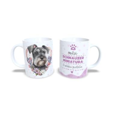 Imagem de Caneca de Cerâmica Yorkshire Terrier, Design Artístico com Flores e Corações, Branca, 325ml, Presente para Amantes de Pets (13205)