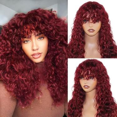 Imagem de ManeMajesty Peruca Ruiva Com Franja De 22 Polegadas, Molhada E Ondulada, Sem Cola, Renda Frontal, Feita À Máquina, Cabelo Humano Ondulado Cacheado, Densidade 150%, Brasileira, Virgem, Para Mulheres,