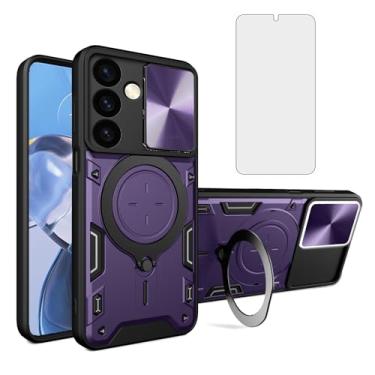 Imagem de Asuwish Capa de telefone para Samsung Galaxy S24 5G capa magnética para câmera deslizante com protetor de tela de vidro temperado e suporte de anel acessórios para celular híbrido fino S 24 24S GS24