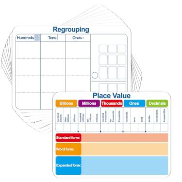 Imagem de 24 peças de papelão dupla face para estudantes apagáveis a seco, bilhões a números decimais, quadro branco, reagrupamentos de matemática, suprimentos manipulativos para professores, ferramenta de