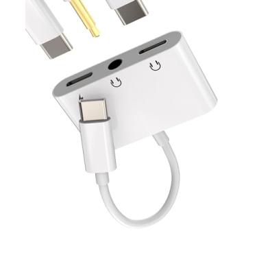 Imagem de Divisor duplo tipo C USB-C para adaptador de áudio de 3,5 mm (3 em 1) compatível com Samsung para Apple para iPhone15 Pro Max Plus para iPad 10, Air4/5, Mini6, carregador de 12,9, cabo auxiliar de