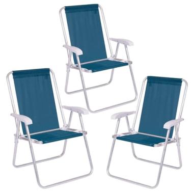 Imagem de Kit 3 Cadeira Conforto Encosto Alto Alumínio Sannet Azul Marinho