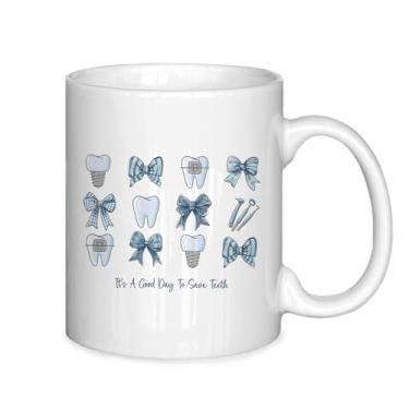 Imagem de ignytiger Blue Coquette Bow Dentista Presente Caneca de Café, Presentes Dentários para Colegas de Trabalho Mulheres Homens, Presentes de Assistente Higienista Dental Caneca de Café Cerâmica Branca 325