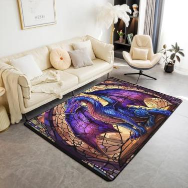 Imagem de jejeloiu Tapete de dragão, 12 x 18 cm, tema fantasia, sala de estar, para quarto, para meninos, meninas, adolescentes, vitral, antiderrapante, mágico, vida selvagem, interior, tapete