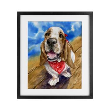 Imagem de Stupell Industries Basset Hound com bandana impressão emoldurada preta sob vidro, design de George Dyachenko, 16 x 13