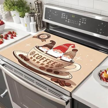 Imagem de HOMETITUTE Capa superior de fogão para copo de café elétrico de 71 x 50 cm, tapete decorador de fogão de vidro gnomo, decoração de cozinha, fogão elétrico, tampa superior de vidro, tapete de secagem