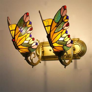 Imagem de Luminária de parede retrô americana LED estilo europeu de luxo para sala de estar, quarto, escritório, casa de campo, hotel, restaurante, café, bar, corredor, com vidro colorido (Estilo 21)