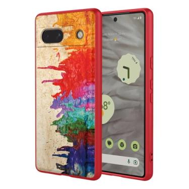 Imagem de OEURVQO Capa artística para Google 7A, capa de silicone líquido de toque macio com forro fofo, compatível com carregamento sem fio, capa protetora para Google Pixel 7A, aquarela vermelha