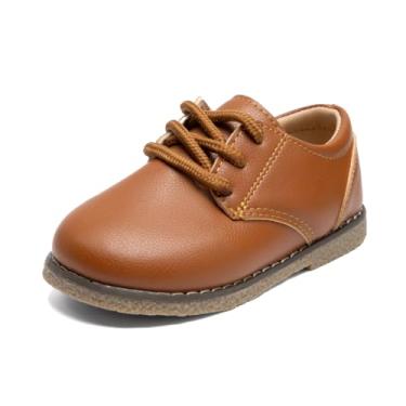 Imagem de Sapato social infantil para meninos e meninas, sapato Oxford de couro PU uniforme escolar mocassim, A02/marrom, 20
