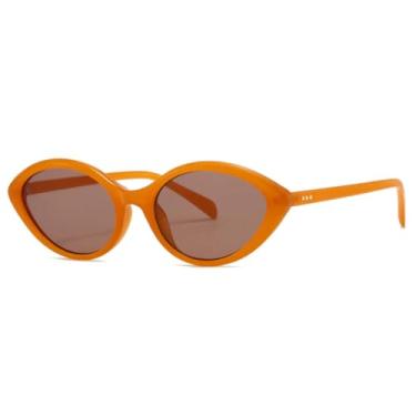 Imagem de Óculos de sol vintage ovais com armação grande, femininos e masculinos, óculos de sol de grife de luxo populares, óculos de grau punk com rebites, proteção UV400 (chá laranja)