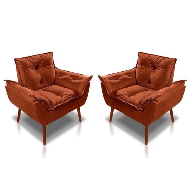 Imagem de Kit 02 Poltrona Opala Decorativa Suede Terracota