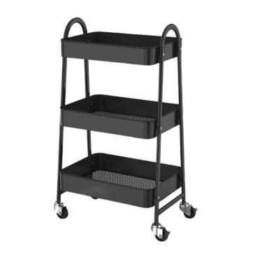 Imagem de Prateleira Preta De Metal Multiuso 3 Andares Com Rodinhas