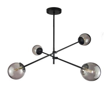 Imagem de Lustre Lirio Preto Com 4 Globos Esfera De Vidro Fume - Preto