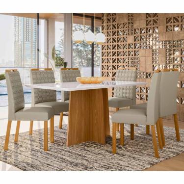 Imagem de Conjunto Sala De Jantar Mesa Anitta 1,60m Com 6 Cadeiras Mariah Ypê/off White/ja01 - New Ceval