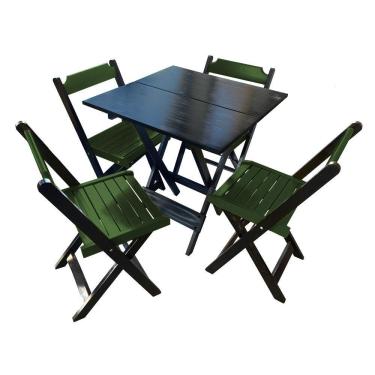 Imagem de Mesa De Madeira Dobrável Preto 70x70 Com 4 Cadeiras Dobráveis Verde - Verde