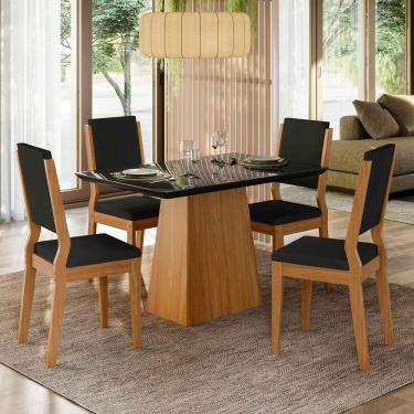Imagem de Conjunto Sala De Jantar Mesa Barbara 1,20m Com 4 Cadeiras Carol Ypê/preto/ja03 - New Ceval 
