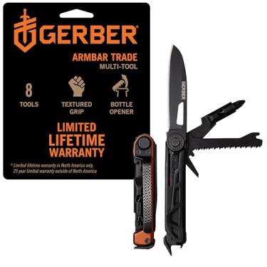 Imagem de Gerber Faca de bolso Gear Armbar Trade 8 em 1 multiferramenta EDC com lâmina, barra e martelo para acampamento, laranja queimado