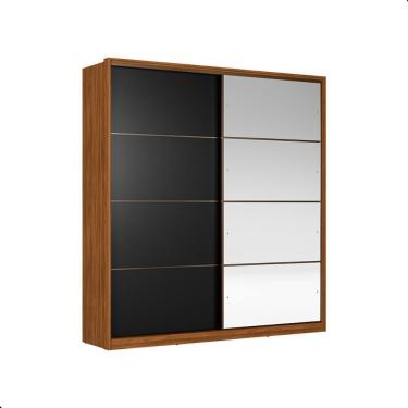 Imagem de Guarda Roupa Casal Com Espelho 2 Portas Bari Nogueira Preto