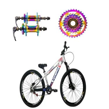 Imagem de Bicicleta Aro 26 Vikingx Prata Azul 1x7v Cubo E Roda Livre Camaleão