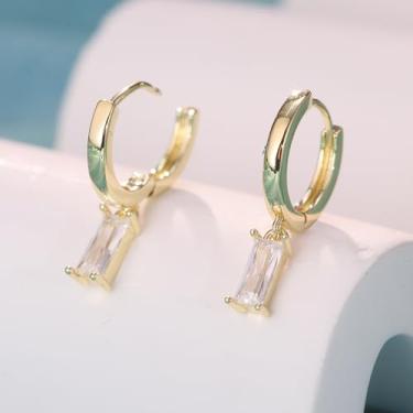 Imagem de Brincos de argola banhados a ouro para mulheres com zircônia cúbica pequenos delicados e leves brincos pendentes, standard, Cobre, Sem pedra preciosa