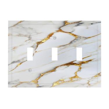 Imagem de BHGAHD Capas decorativas para interruptores modernos, cinzentos, dourados, textura de mármore, 3 gangs, placa de interruptor de luz tripla para decoração de banheiro e cozinha