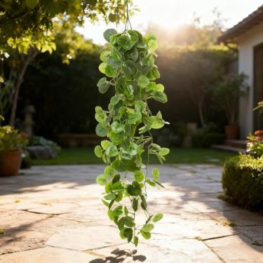 Imagem de 1,1 m de folhas artificiais para pendurar na parede, planta verde, hera, jardim, sala de estar, decoração de parede (folha de begônia verde)