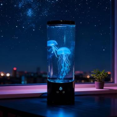 Imagem de Lâmpada vulcânica de água-viva, 7 modos de cores, lâmpada flutuante de água-viva, luz de humor operada por USB para decoração de sala de escritório em casa (preto)