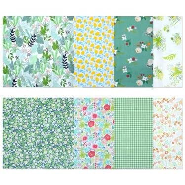 Imagem de 8 peças de tecido de costura quadrada, material de algodão faça você mesmo, tecido floral verde rosa gordura quartos quadrados pré-cortados para colcha de retalhos e projetos de costura DIY (50,8 x