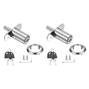 Imagem de PATIKIL Trava de êmbolo de mesa de gaveta, 2 peças de 3,5 cm de diâmetro do cilindro de 6,5 cm de comprimento do cilindro de liga de zinco com chave de fenda cruzada semelhante para gavetas de