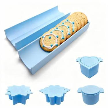 Imagem de Conjunto de 6 formas de bolo com bandeja de 23 cm - em forma de coração, em forma de estrela, em forma de toldo, circular, máquina de corte de bolo 3D e empurrador - Conjunto de moldes de assar para