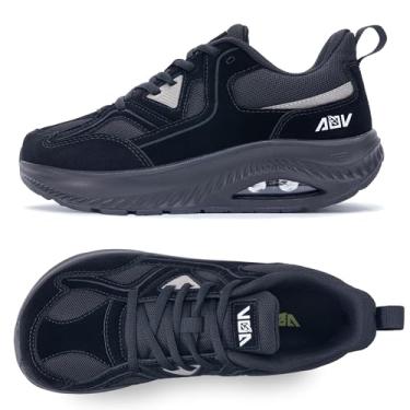 Imagem de GyeBea Sapatos femininos com bico largo, suporte de arco, tênis ortopédico para joanetes de fascite plantar, Preto, cinza, 10 Wide