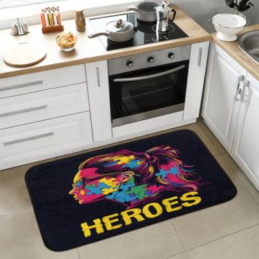 Imagem de Tapete de cozinha antiderrapante, lavável, antifadiga, macio, absorvente, tapete de cozinha, tapete de boas-vindas para cozinha, interior, entrada, pia, lavanderia, decoração de casa, autismo, menina