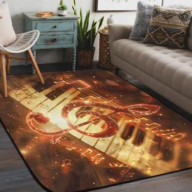 Imagem de Tapete de área para sala de estar, lavável à máquina, música, piano, notas musicais, antiderrapante, tapete macio para sala de estar, quarto, sala de jantar, berçário, cozinha, decoração de casa
