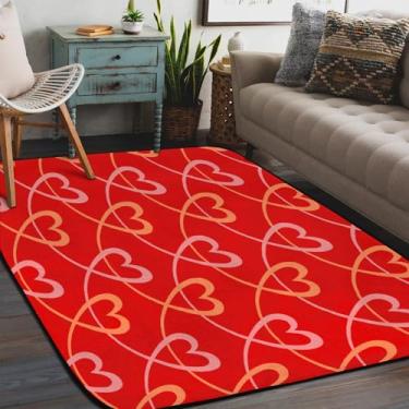 Imagem de Tapete de área para sala de estar, lavável à máquina, estampa de coração, vermelho, antiderrapante, tapete macio, para sala de estar, quarto, sala de jantar, berçário, cozinha, decoração de casa