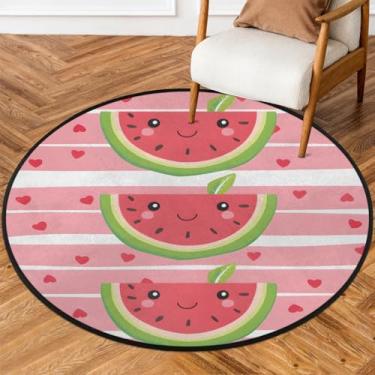 Imagem de Tapete redondo de 1,8 m, frutas, melancia, coração fofo, macio, tapete circular antiderrapante, lavável, tapete de porta circular para quarto, berçário, sala de estar, cozinha, banheiro, entrada