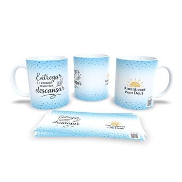 Imagem de Caneca Religiosa com Frase Inspiradora em Português, Cerâmica, 325ml, Design Polka Dot Azul, Decorativa com Mensagem 'A Paz que Deus Dá' e 'Amanhecer com Deus' (20843)