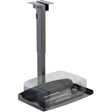 Imagem de WALI Bandeja de montagem no teto do projetor, suporte de parede para projetor suporta até 10 kg, suporte universal de projetor ajustável em altura 57,8-76,8 cm, instalação sem orifícios, roteamento de