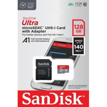 Imagem de Cartão de Memória 128GB SanDisk Ultra 100MB/s MicroSD com Adaptador  O