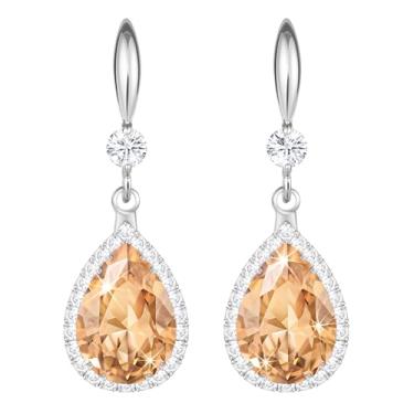 Imagem de Linawe Brincos femininos com pingente de imitação de diamante, brincos de candelabro de gota de strass, conjunto de joias de casamento de zircônia cúbica de cristal de lágrima, ouro 14 K, tom de ouro