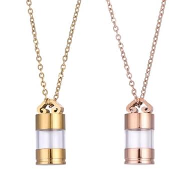Imagem de beinkmake 2 peças, colar de vidro para cinzas, pingentes, urna, mini frascos de vidro, recipiente de cremação, joia memorial para mulheres e homens, ouro rosa