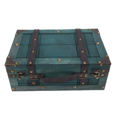 Imagem de Cosiki Baú de Madeira, Tronco de Armazenamento de Madeira Vintage Com Alças Decorativas e Ferragens Antigas, para Decoração de Casa, Armazenamento de Itens, Adereços de Fotografia (1624C-01 Verde)