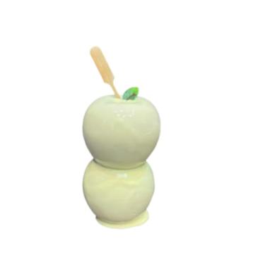 Imagem de CNEZOMP Adereços decorativos de maçã doce, maçãs mergulhadas em chocolate branco, vermelho e marrom realistas, decoração de cozinha com tema de férias de Natal com palitos de madeira (branco)