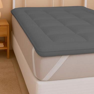 Imagem de Pillow Top Casal Toque de Pluma Extra Macio Protetor de Colchão Solteiro Queen King(Cinza,Solteiro)