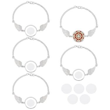 Imagem de UNICRAFTALE 5 peças de sublimação de asa de anjo em branco transferência de calor platina 22 mm bandeja de moldura redonda em branco para artesanato de fotos DIY bandeja de moldura redonda ajustável